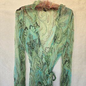 Very feminine sheer, ruffly silk blouse by "Laundry; size medium